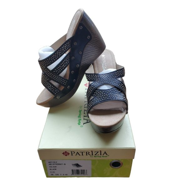 Patrizia by Spring Step‎ ARISTOCRAT Women’s Black Wedge Sandals Size 38(US7.5-8) - Picture 2 of 4